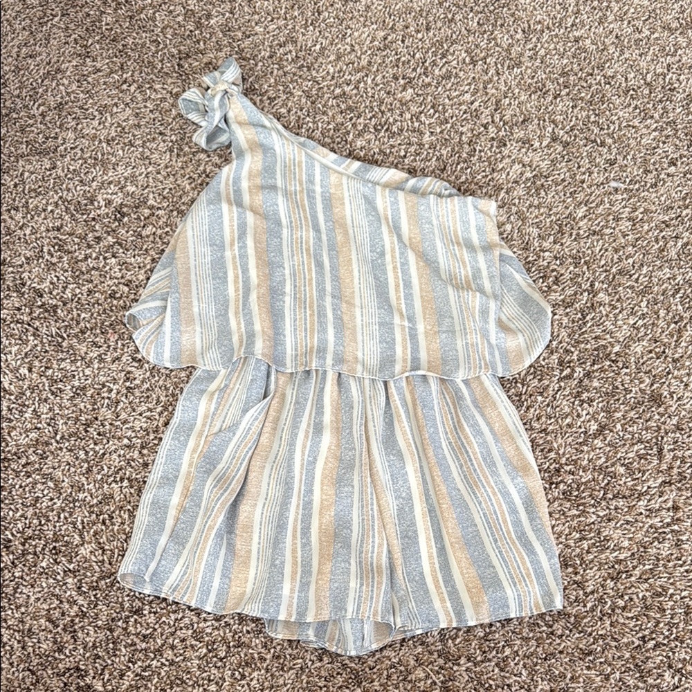 Striped One-Shoulder Romper